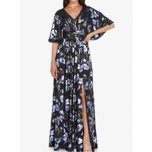 Adrianna Papell Black and Silver Wrap Gown
